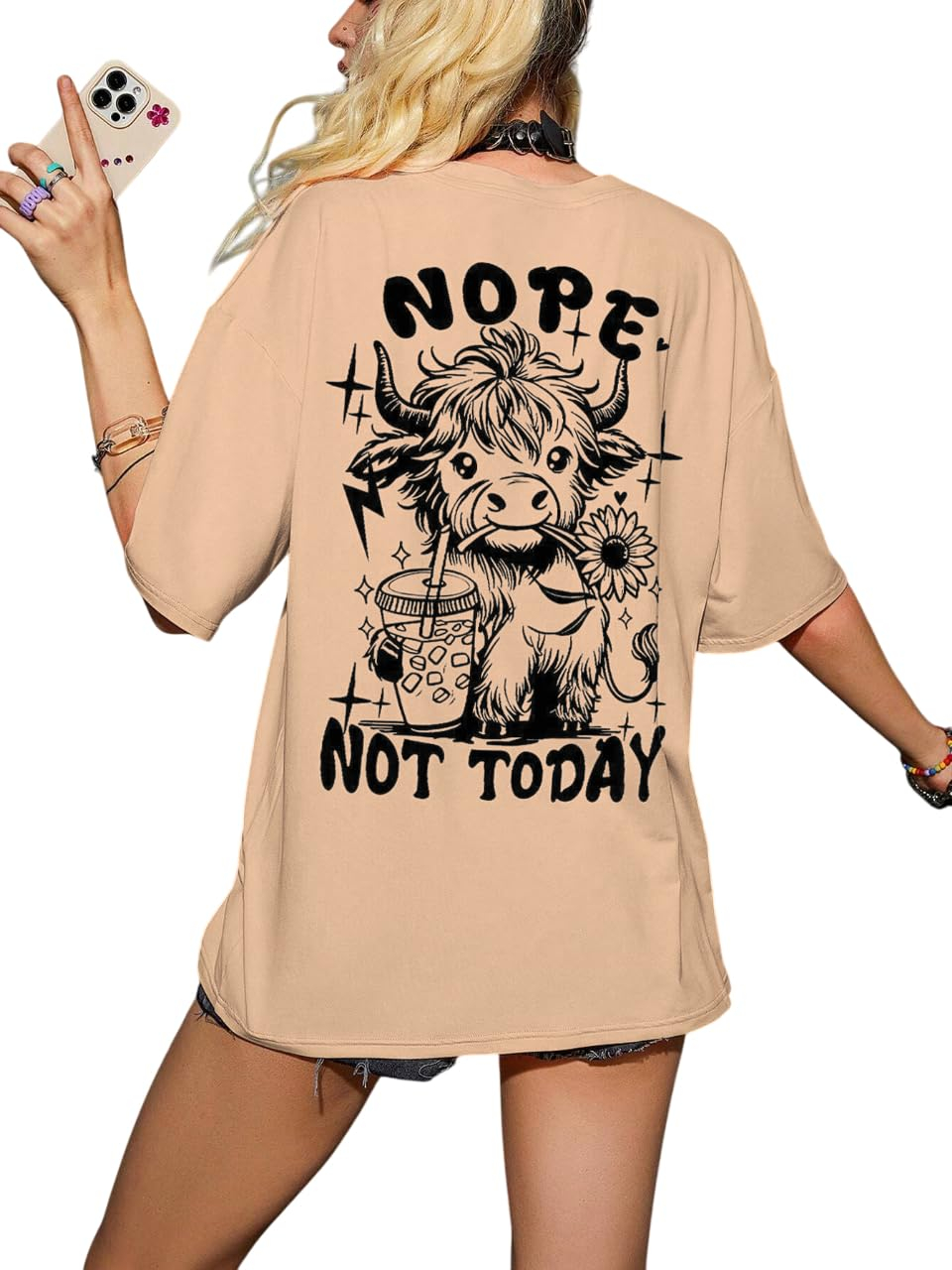 Women's Oversized Printed Cotton T-Shirt - Image 44