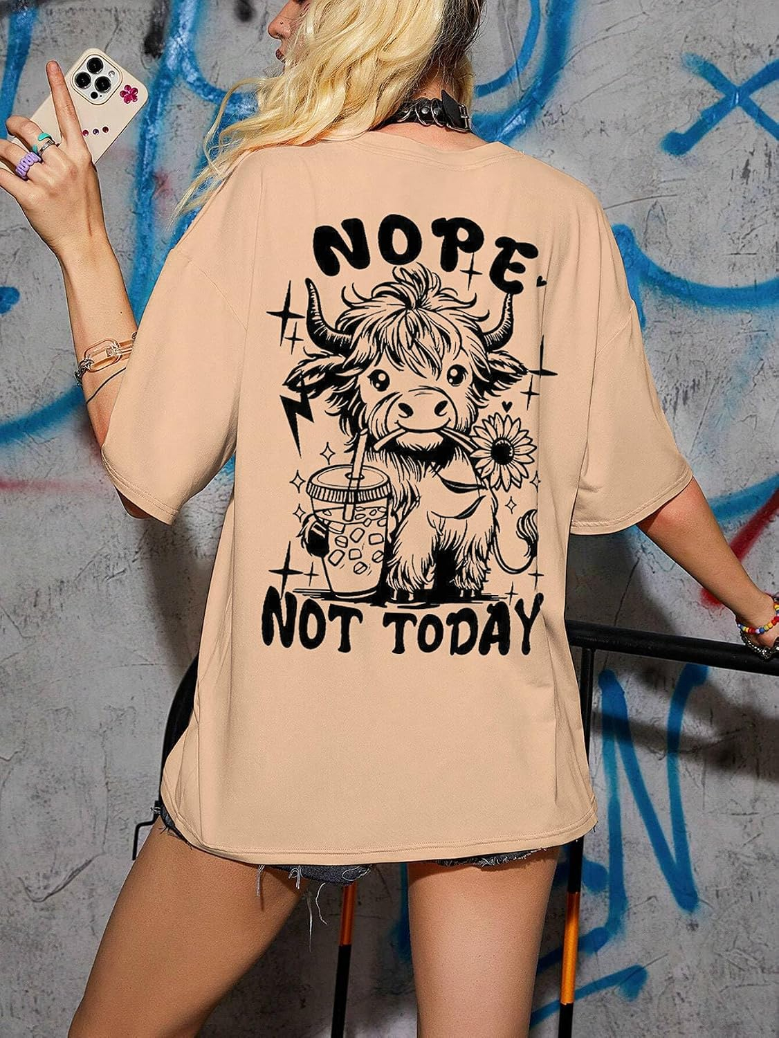 Women's Oversized Printed Cotton T-Shirt - Image 49