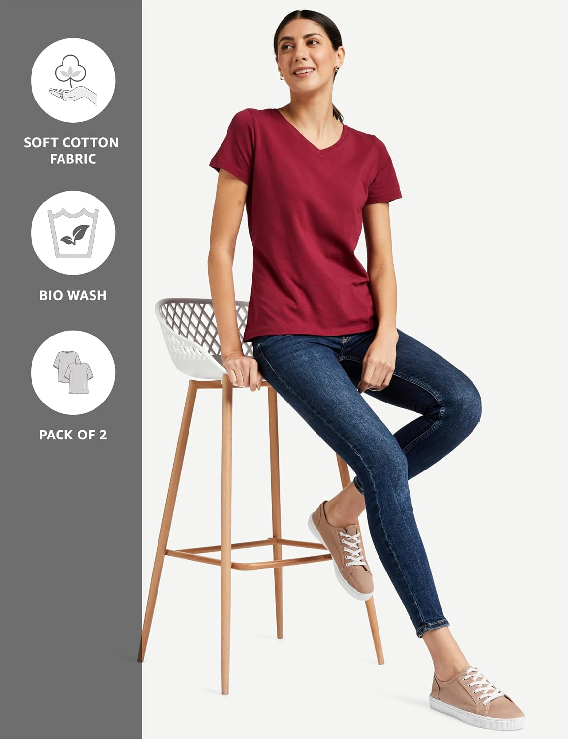 Women's Stretch Cotton V-Neck T-Shirt - Image 26