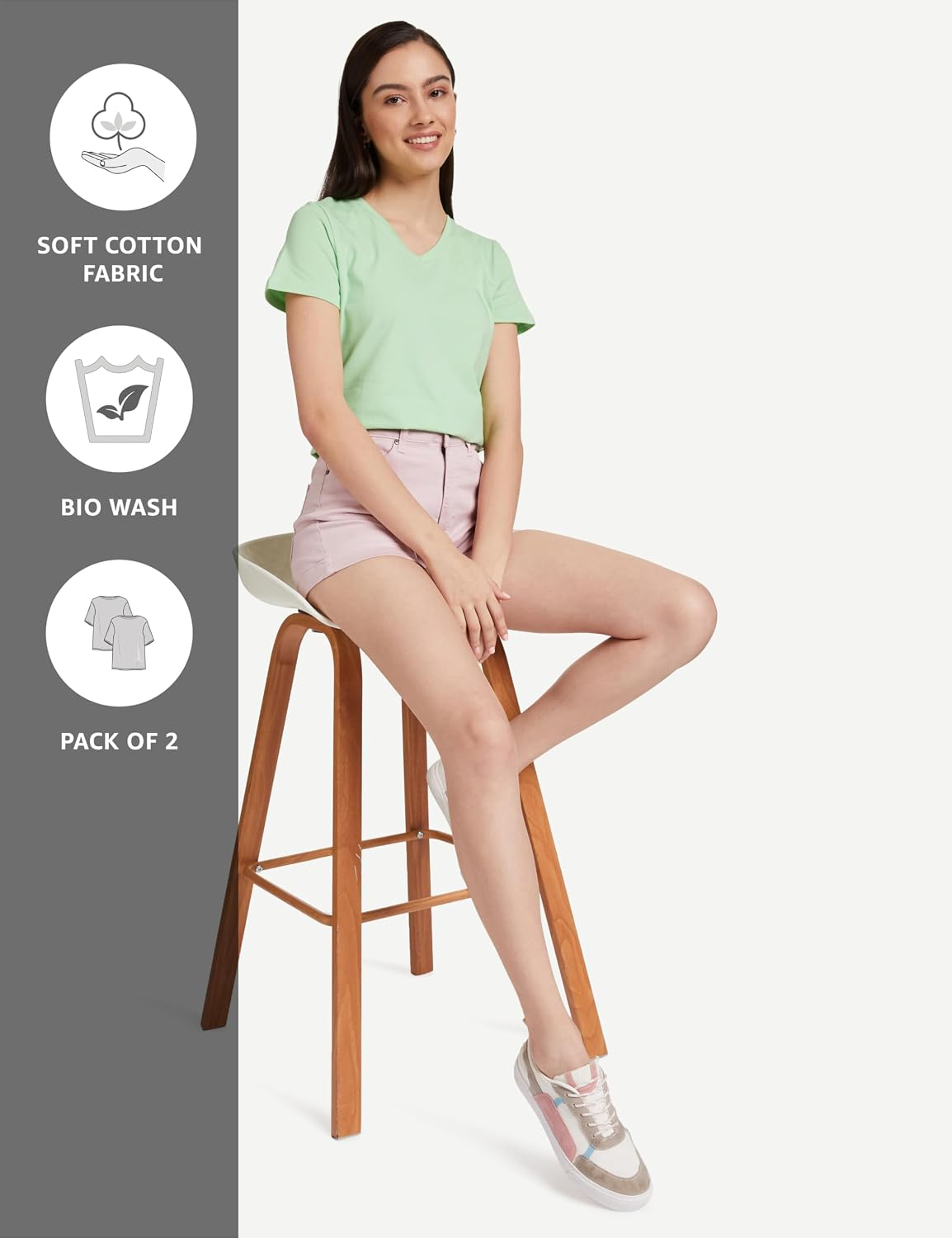 Women's Stretch Cotton V-Neck T-Shirt - Image 32