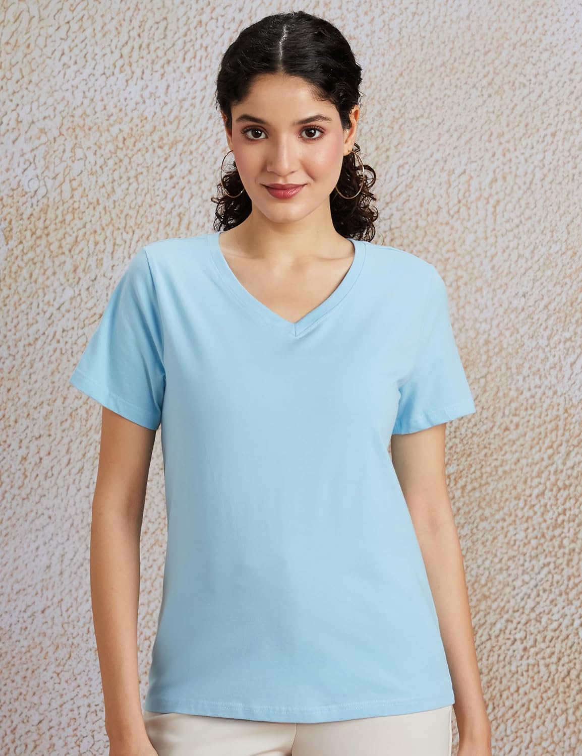 Women's Stretch Cotton V-Neck T-Shirt - Image 37