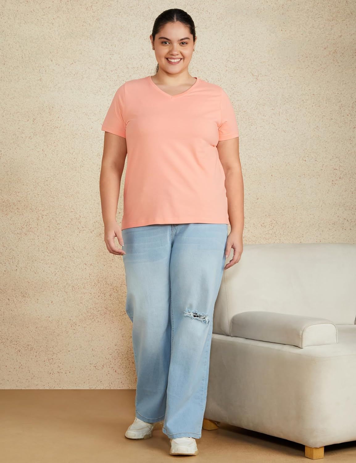 Women's Stretch Cotton V-Neck T-Shirt - Image 41