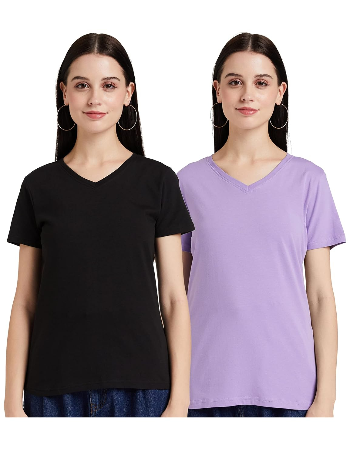Women's Stretch Cotton V-Neck T-Shirt - Image 42