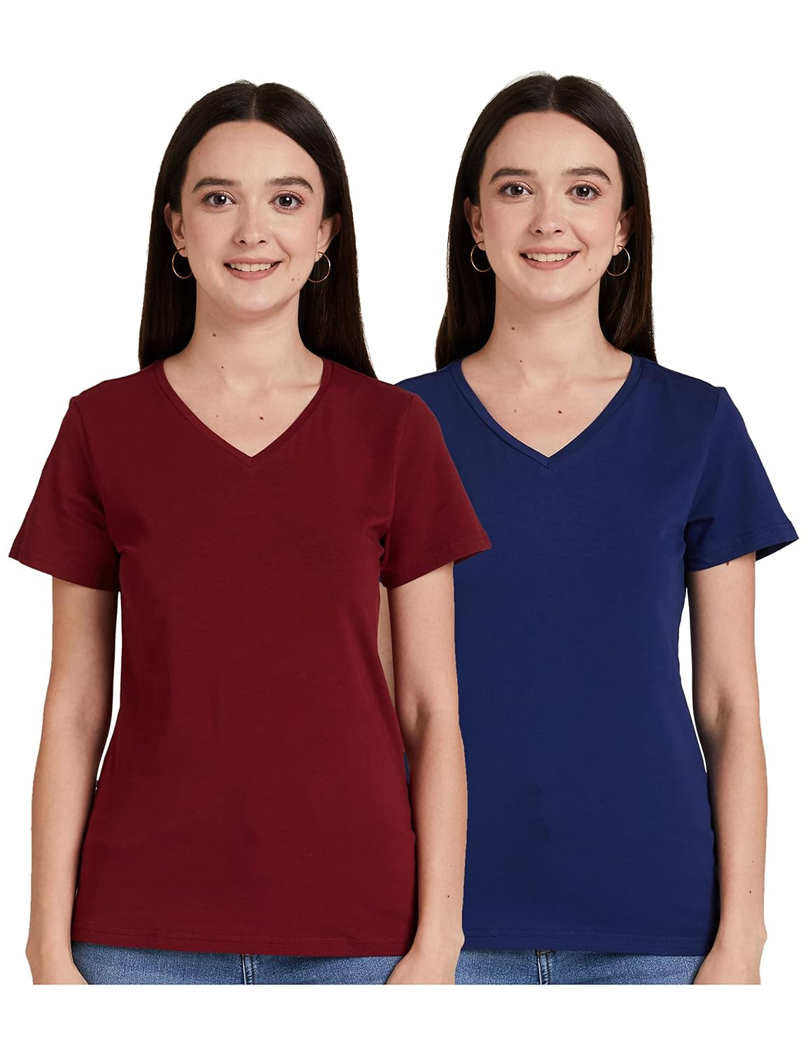 Women's Stretch Cotton V-Neck T-Shirt - Image 49