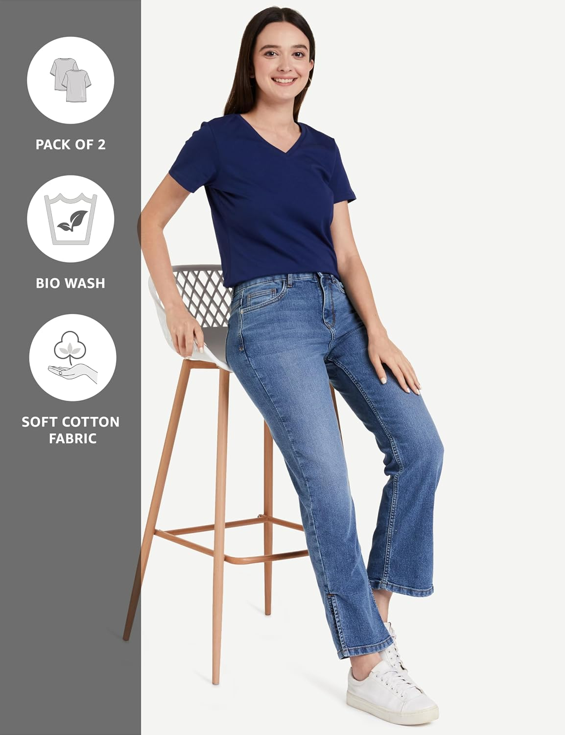 Women's Stretch Cotton V-Neck T-Shirt - Image 52