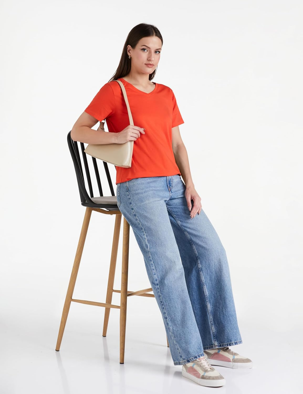 Women's Stretch Cotton V-Neck T-Shirt - Image 73