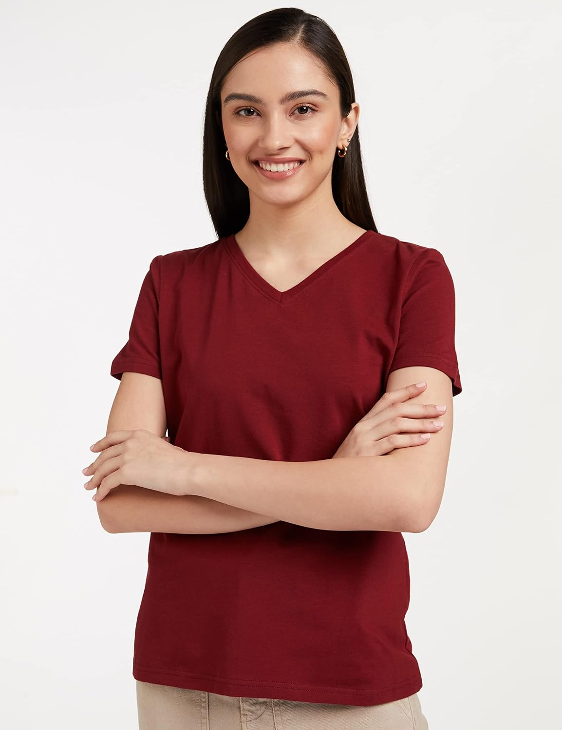 Women's Stretch Cotton V-Neck T-Shirt - Image 79