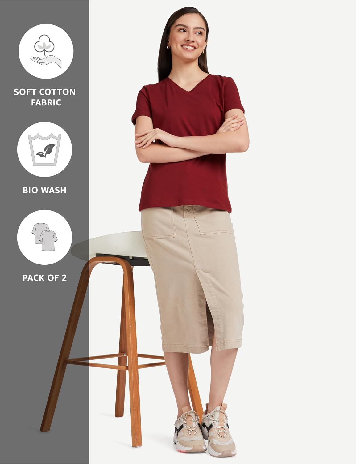 Women's Stretch Cotton V-Neck T-Shirt - Image 81