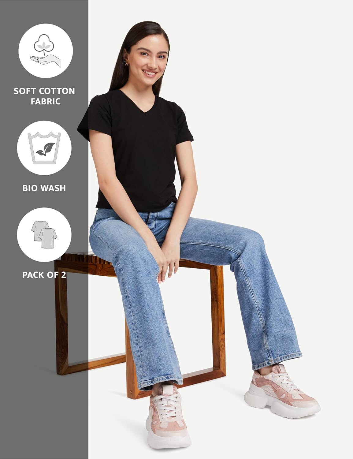 Women's Stretch Cotton V-Neck T-Shirt - Image 90