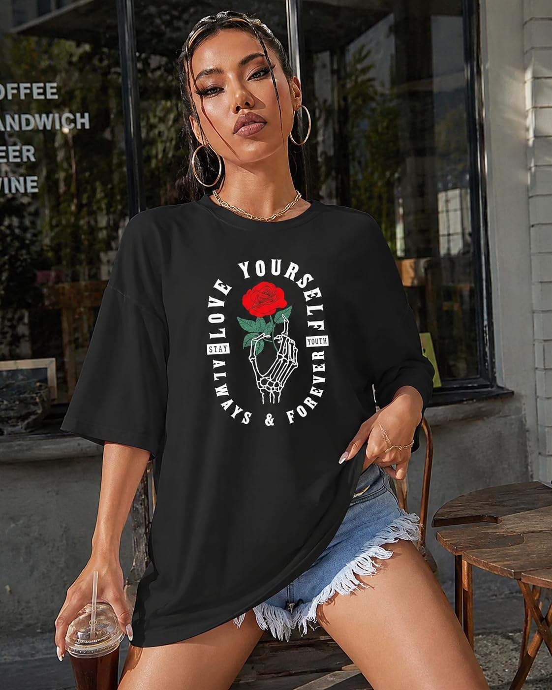 Women's Oversized Printed Longline T-Shirt - Image 21