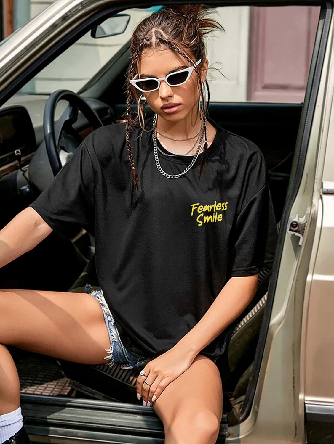 Women's Oversized Printed Longline T-Shirt - Image 55