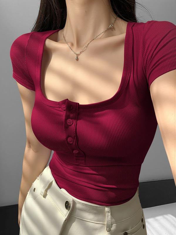 Women's Ribbed Button-Front Crop Top - Image 8