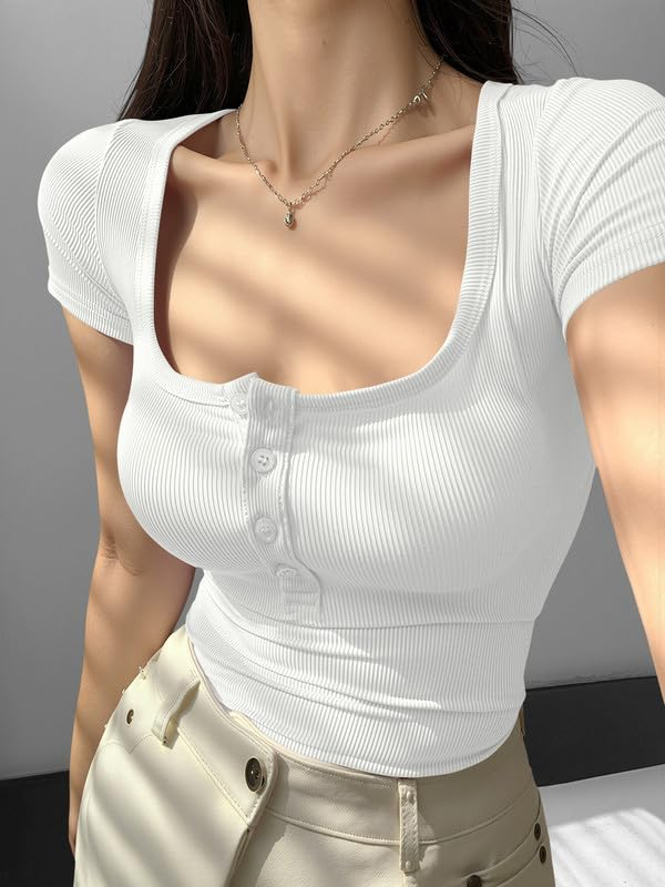 Women's Ribbed Button-Front Crop Top - Image 14