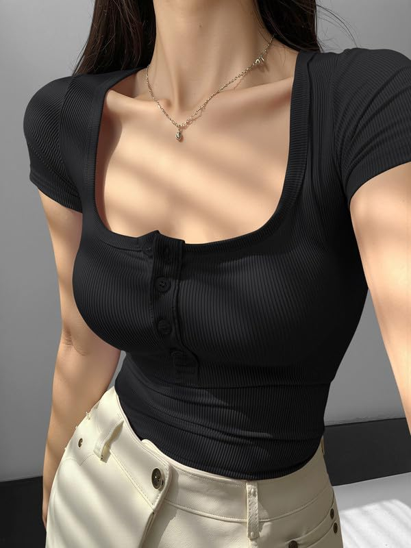 Women's Ribbed Button-Front Crop Top - Image 30