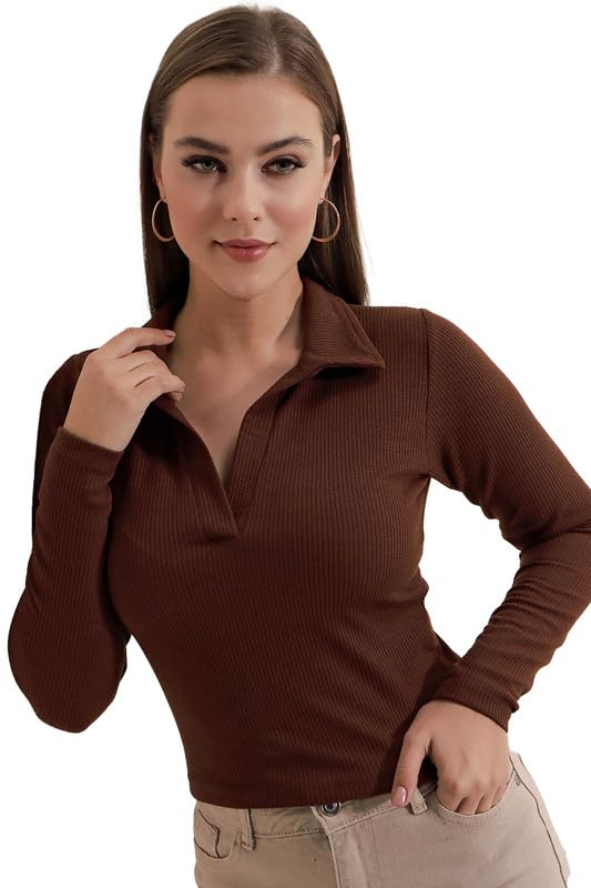 Women's Collared Long-Sleeve Tee Top