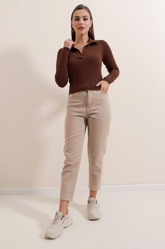 Women's Collared Long-Sleeve Tee Top - Image 3