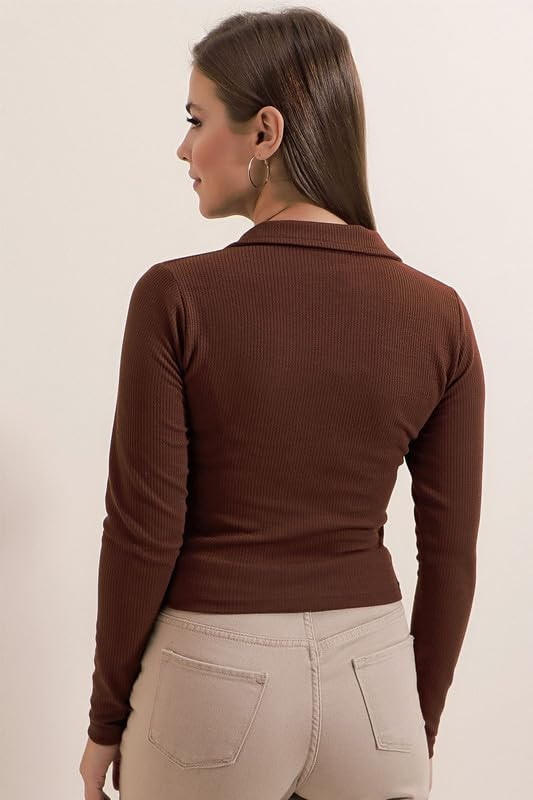 Women's Collared Long-Sleeve Tee Top - Image 4