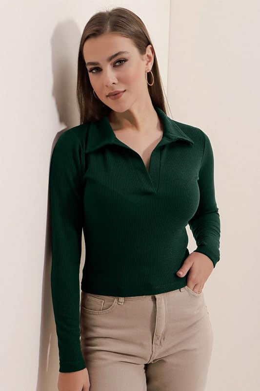 Women's Collared Long-Sleeve Tee Top - Image 6