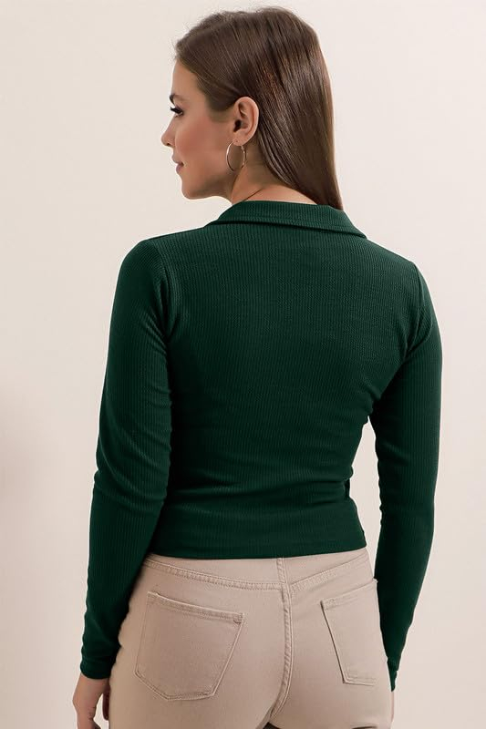 Women's Collared Long-Sleeve Tee Top - Image 8