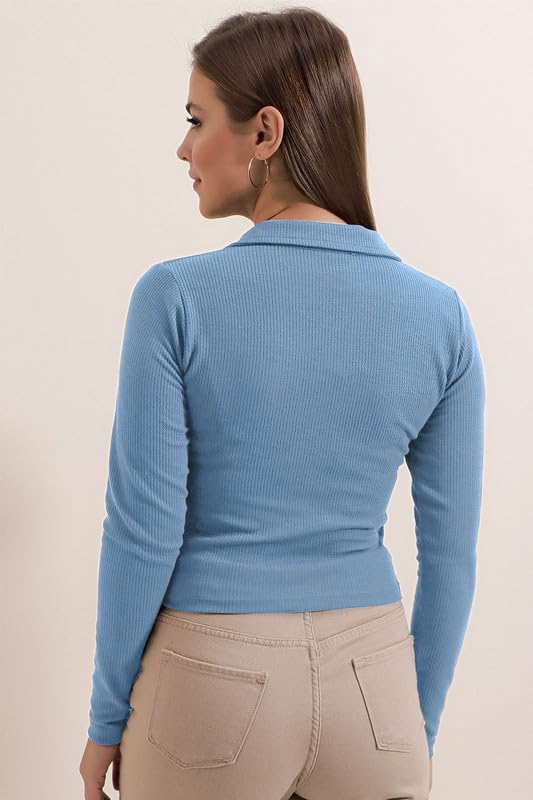 Women's Collared Long-Sleeve Tee Top - Image 12
