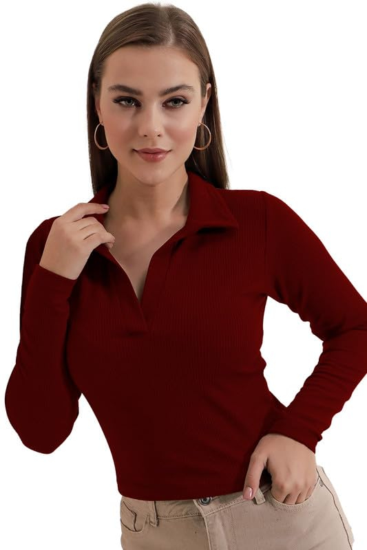 Women's Collared Long-Sleeve Tee Top - Image 13