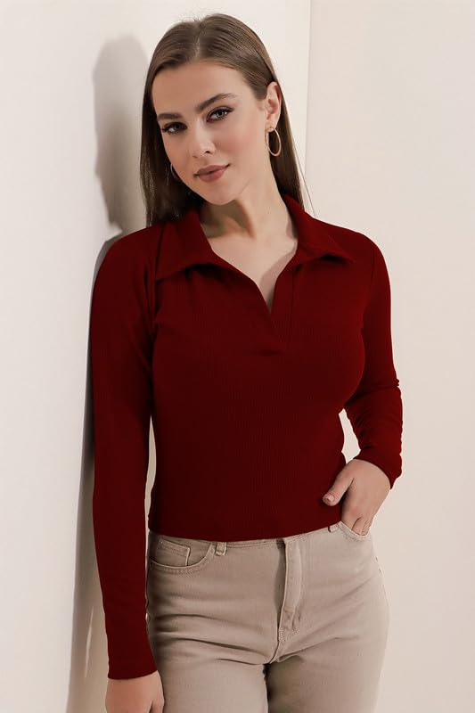 Women's Collared Long-Sleeve Tee Top - Image 14