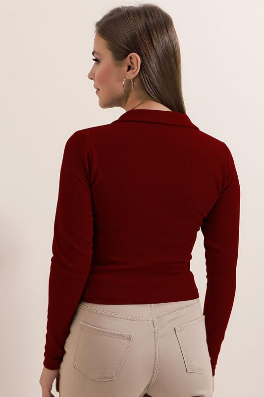Women's Collared Long-Sleeve Tee Top - Image 16