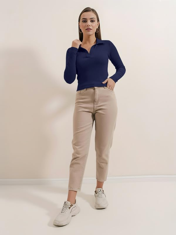 Women's Collared Long-Sleeve Tee Top - Image 18