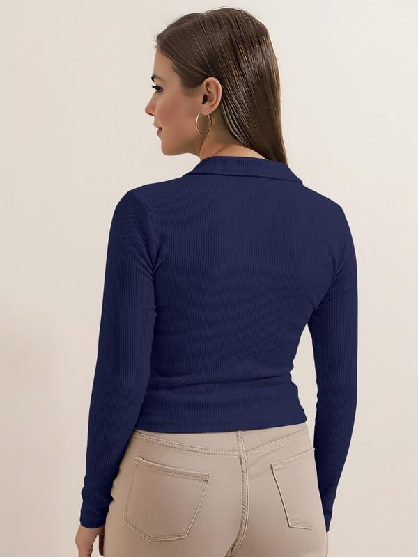 Women's Collared Long-Sleeve Tee Top - Image 20