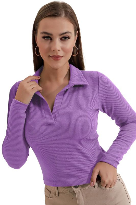 Women's Collared Long-Sleeve Tee Top - Image 21