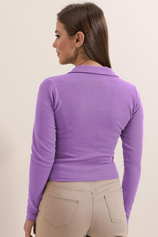 Women's Collared Long-Sleeve Tee Top - Image 24