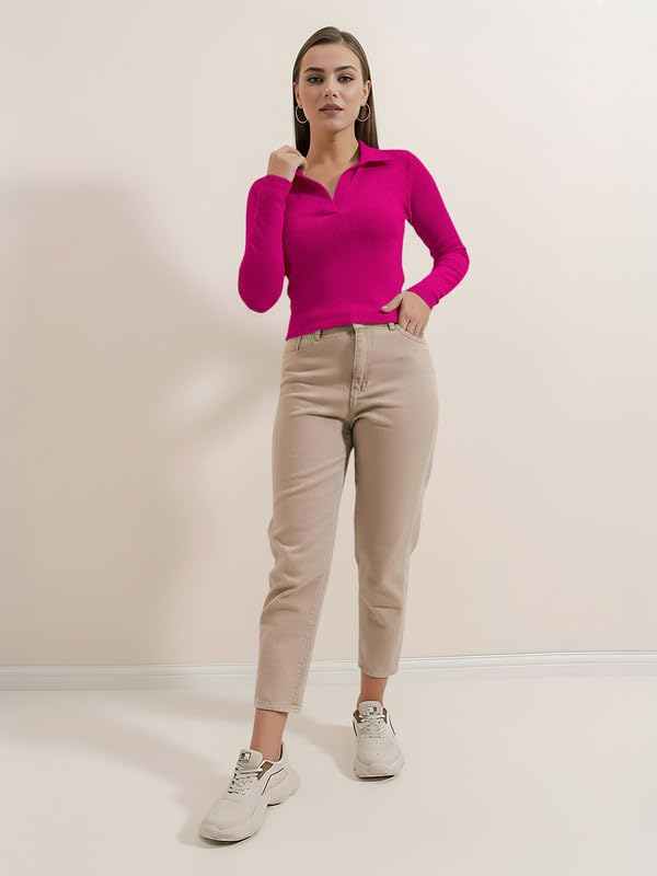 Women's Collared Long-Sleeve Tee Top - Image 26