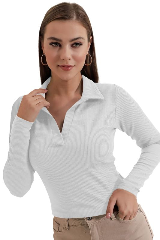 Women's Collared Long-Sleeve Tee Top - Image 29