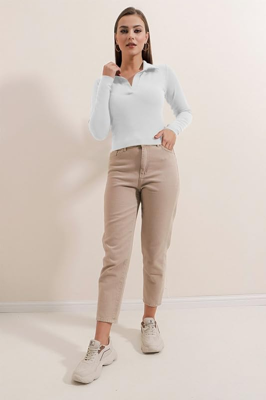 Women's Collared Long-Sleeve Tee Top - Image 31