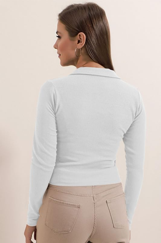 Women's Collared Long-Sleeve Tee Top - Image 32