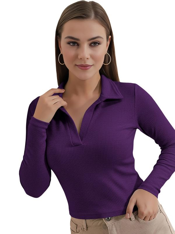Women's Collared Long-Sleeve Tee Top - Image 33