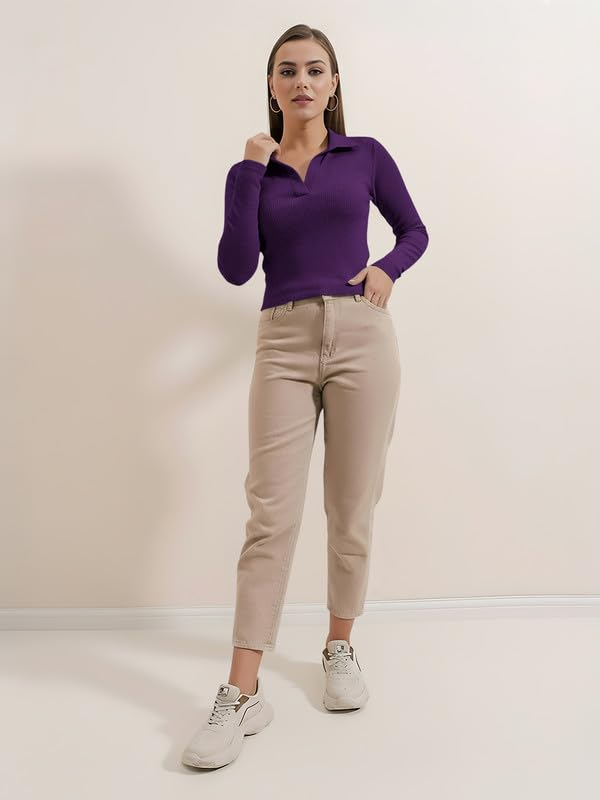 Women's Collared Long-Sleeve Tee Top - Image 34