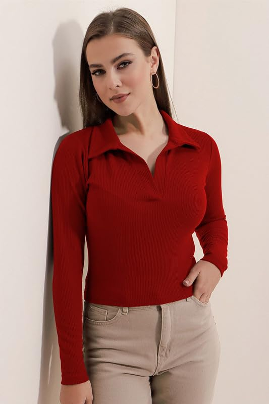 Women's Collared Long-Sleeve Tee Top - Image 38