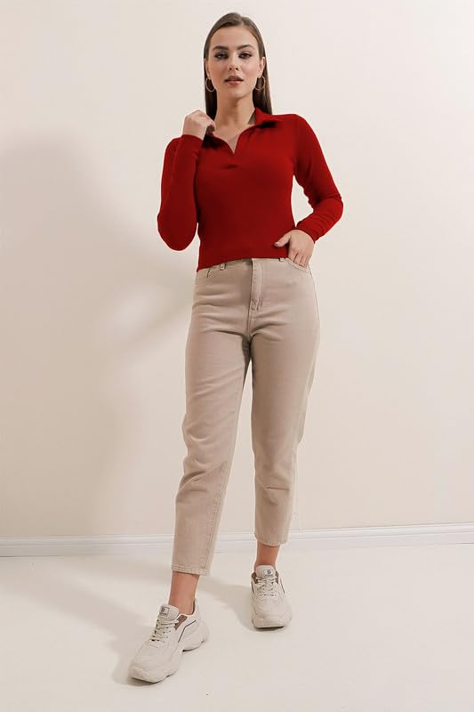 Women's Collared Long-Sleeve Tee Top - Image 39