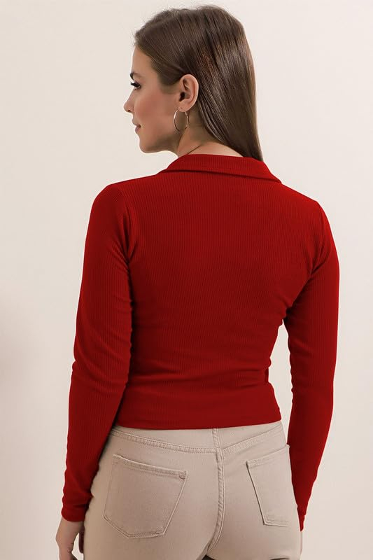 Women's Collared Long-Sleeve Tee Top - Image 40
