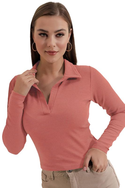 Women's Collared Long-Sleeve Tee Top - Image 41