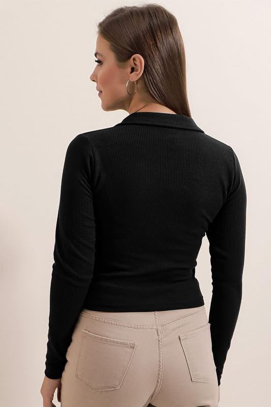 Women's Collared Long-Sleeve Tee Top - Image 48