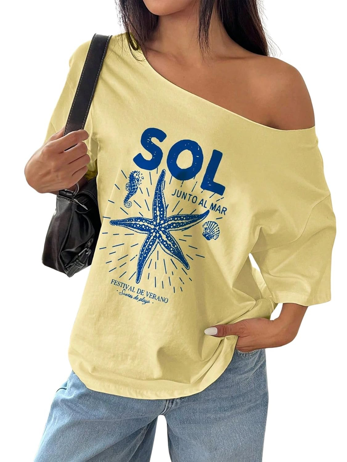 Women's Asymmetric-Neck Graphic T-Shirt - Image 2