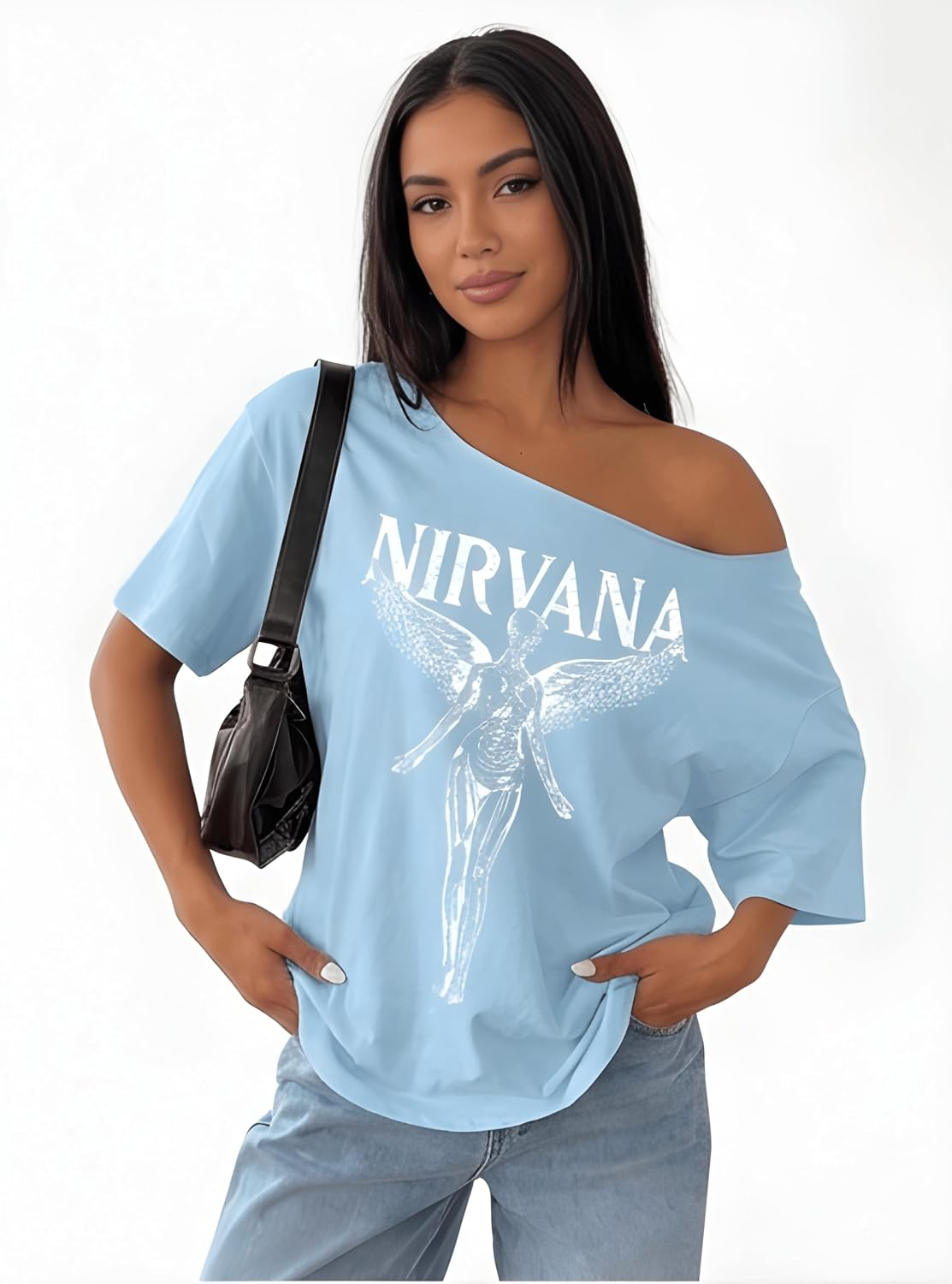 Women's Asymmetric-Neck Graphic T-Shirt - Image 7