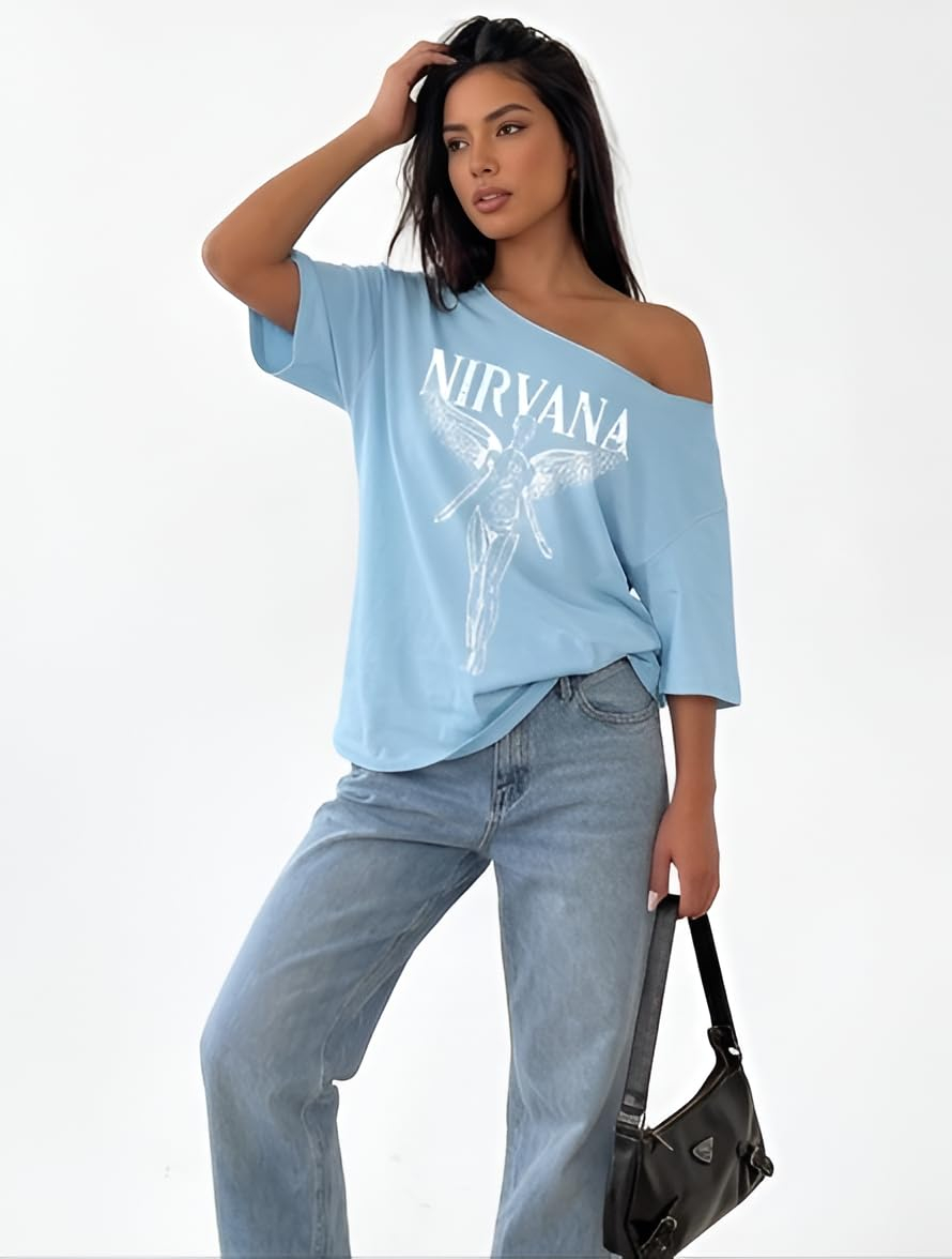 Women's Asymmetric-Neck Graphic T-Shirt - Image 10