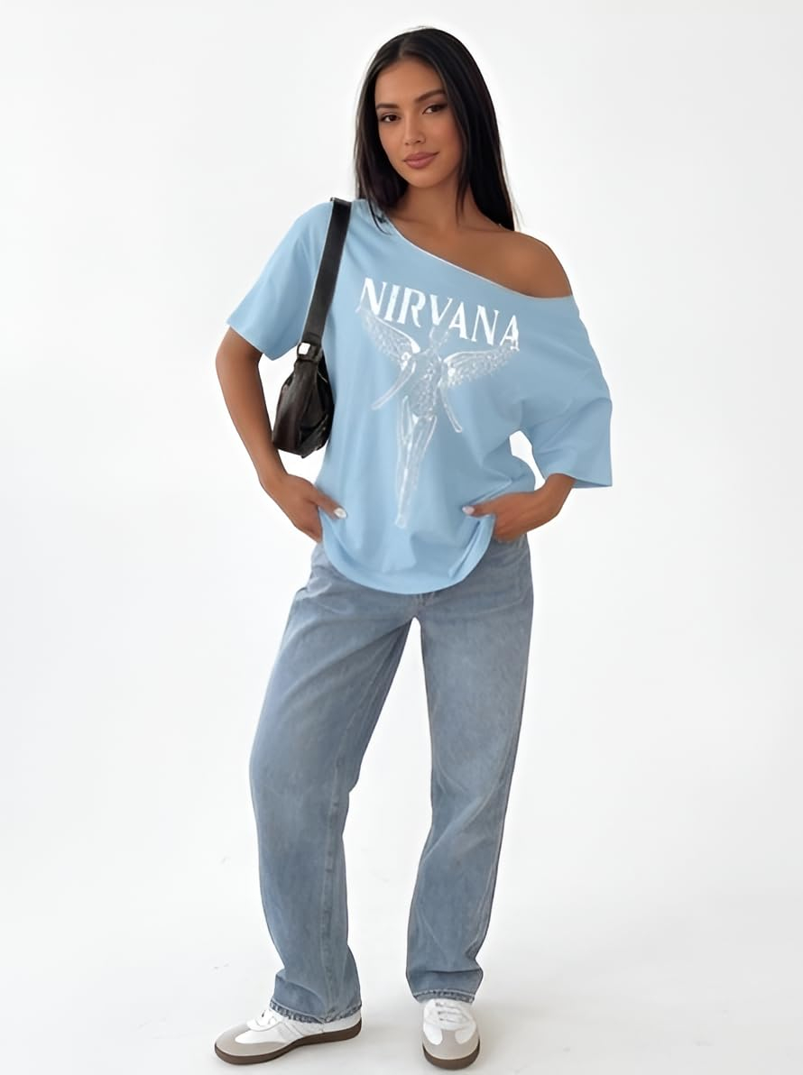 Women's Asymmetric-Neck Graphic T-Shirt - Image 13