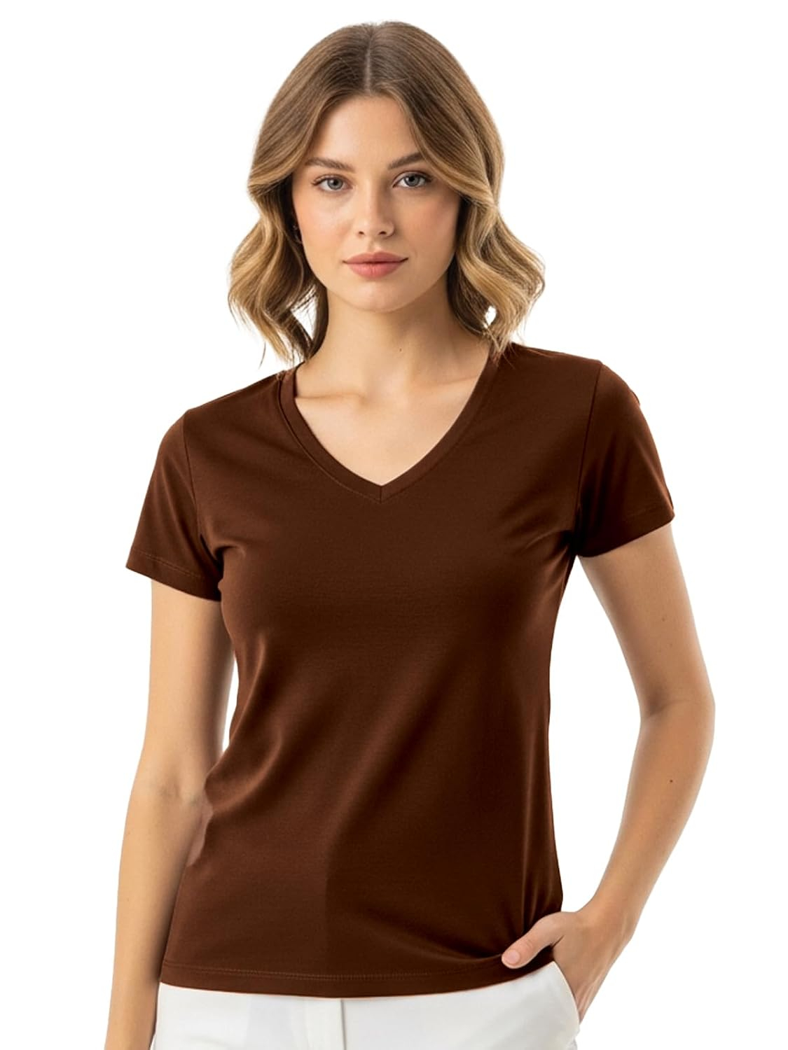 Women's Cotton-Lycra V-Neck T-Shirt
