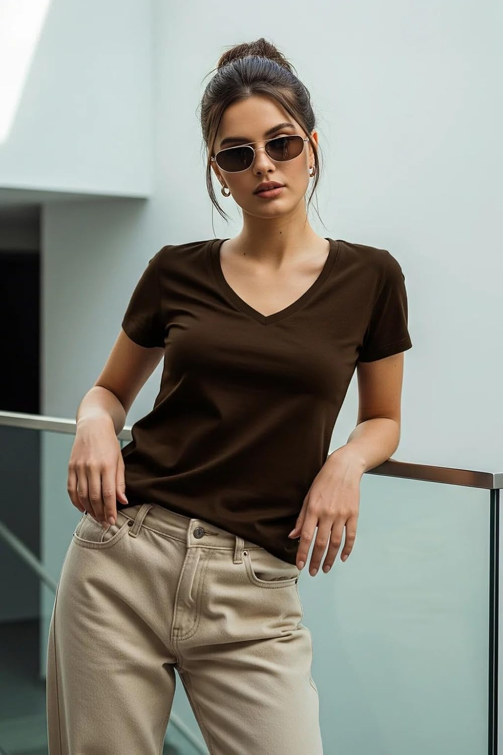 Women's Cotton-Lycra V-Neck T-Shirt - Image 3