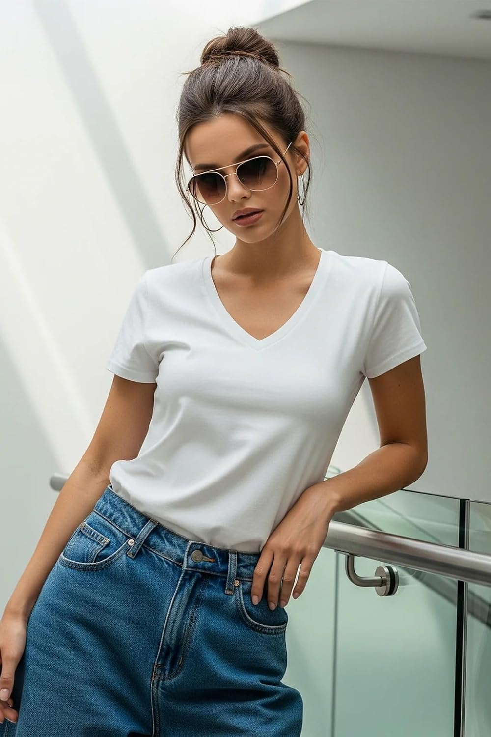 Women's Cotton-Lycra V-Neck T-Shirt - Image 14
