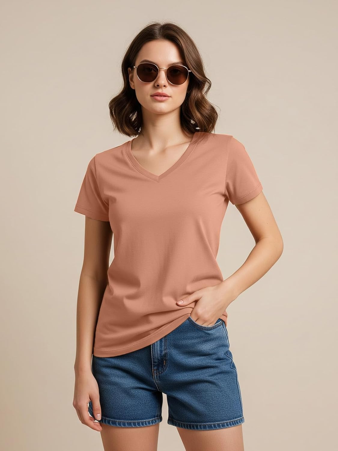Women's Cotton-Lycra V-Neck T-Shirt - Image 19